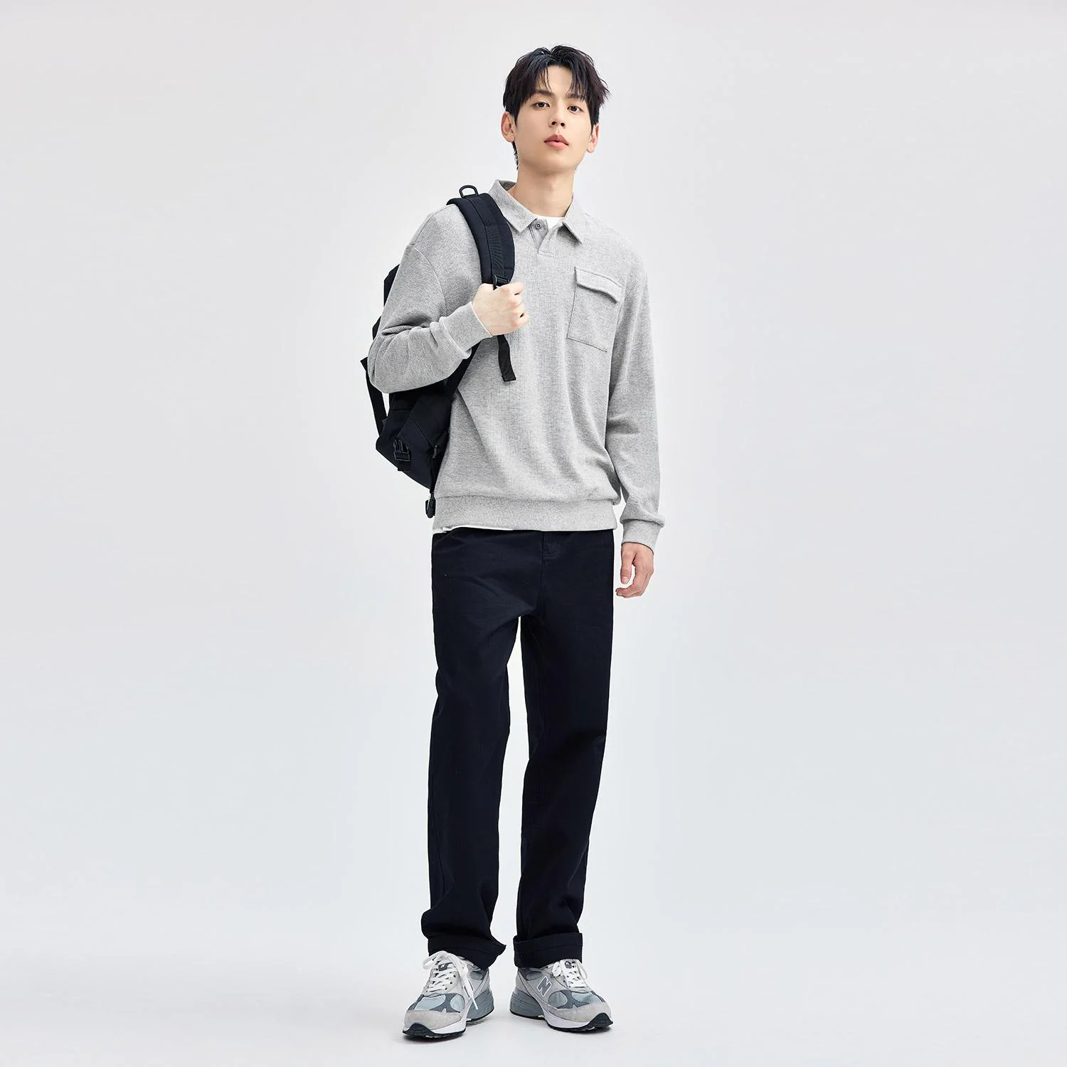 Men's Long Sleeve Patch Pocket Solid Polo - Image 4