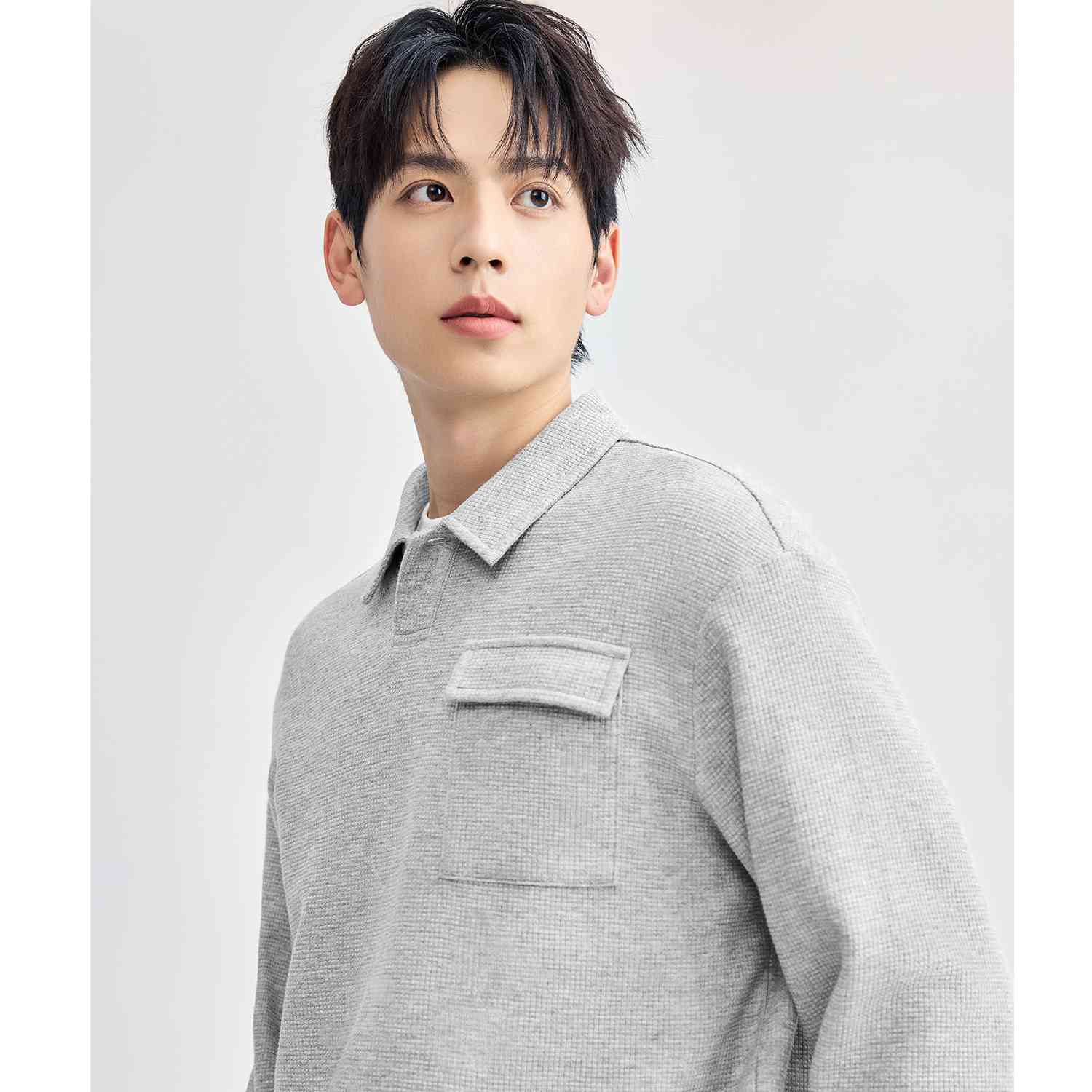 Men's Long Sleeve Patch Pocket Solid Polo - Image 5