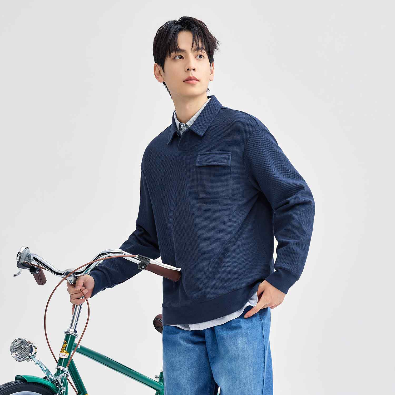 Men's Long Sleeve Patch Pocket Solid Polo - Image 3