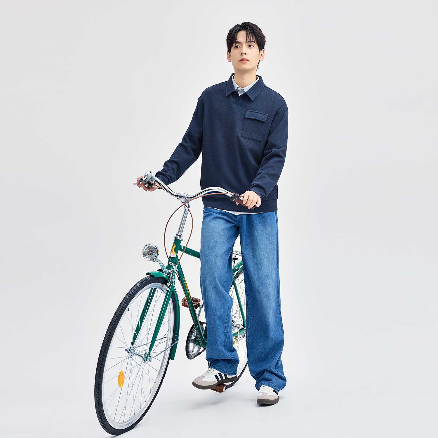 Men's Long Sleeve Patch Pocket Solid Polo - Image 4