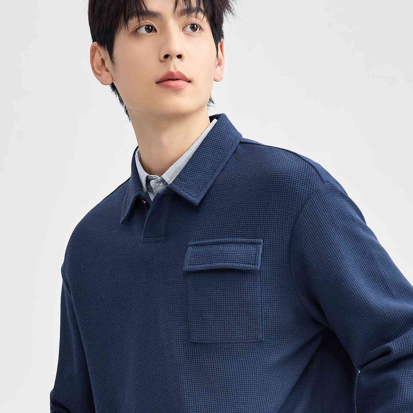 Men's Long Sleeve Patch Pocket Solid Polo - Image 5