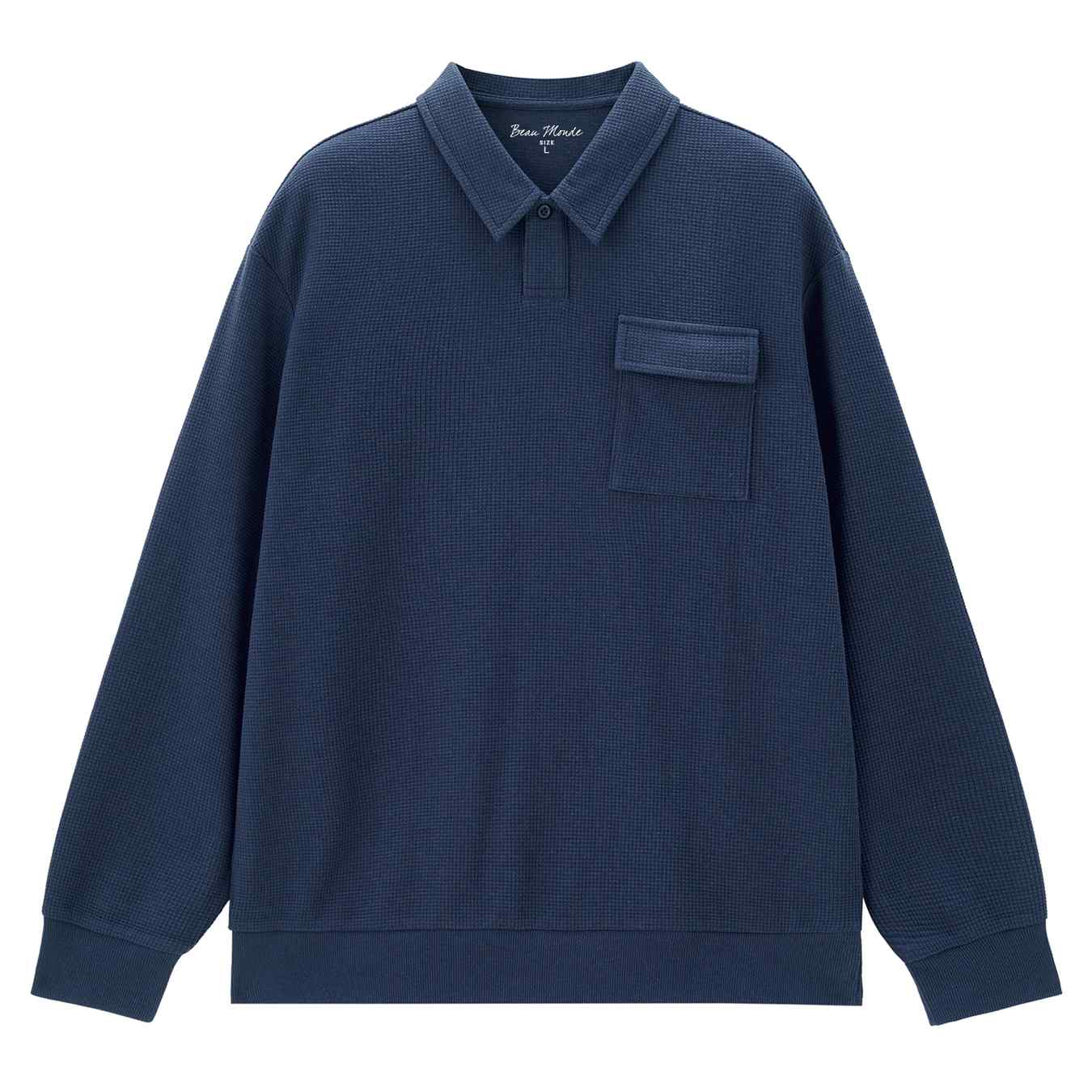 Men's Long Sleeve Patch Pocket Solid Polo - Image 6